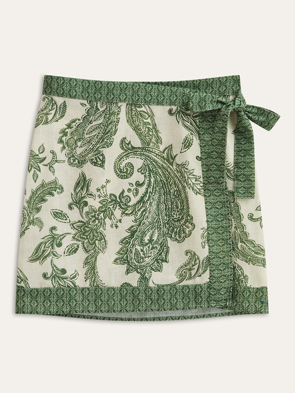 Commense Paisley Print Wrap Mini Skirt Green White XS NWT Tie Waist